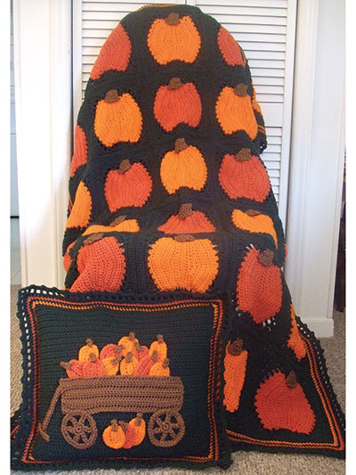 Pumpkins Galore Afghan & Pillow Crochet Pattern Pack
